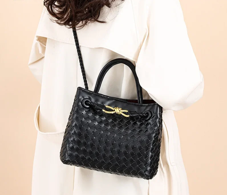 'Orla' Leather Woven Top-Handle Bag